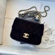 Uubags Chanel mini flap bag, velvet, diamanté & gold-tone metal, black 18cm - 2