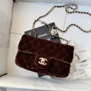 Uubags Chanel mini flap bag, velvet, diamanté & gold-tone metal, dark brown 20cm - 3