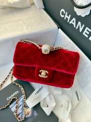 Uubags Chanel mini flap bag, velvet, diamanté & gold-tone metal, red 20cm - 5