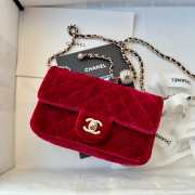 Uubags Chanel mini flap bag, velvet, diamanté & gold-tone metal, red 20cm - 3