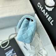 Uubags Chanel mini flap bag, velvet, diamanté & gold-tone metal, light blue 20cm - 4