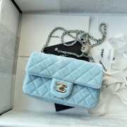 Uubags Chanel mini flap bag, velvet, diamanté & gold-tone metal, light blue 20cm - 2