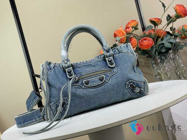 Uubags Balenciaga Le City Blue Denim Bag with Aged Silver Hardware 30cm - 1