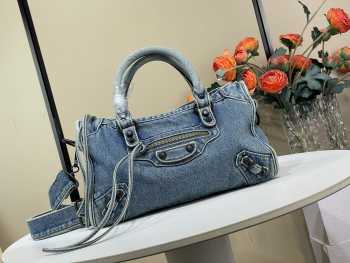Uubags Balenciaga Le City Blue Denim Bag with Aged Silver Hardware 30cm
