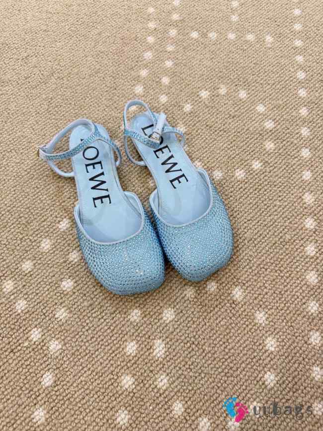 Uubags Loewe Toy ankle strap ballerina in rhinestone-embellished blue suede - 1