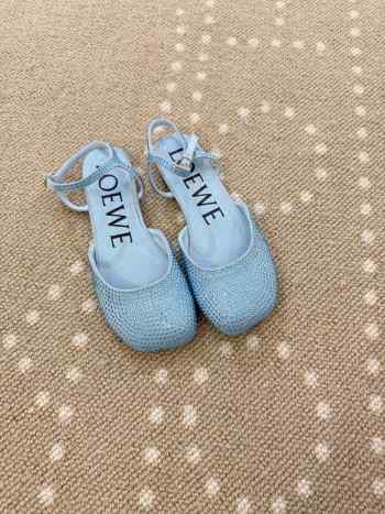 Uubags Loewe Toy ankle strap ballerina in rhinestone-embellished blue suede