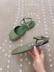 Uubags Loewe Toy ankle strap ballerina in rhinestone-embellished green suede - 4