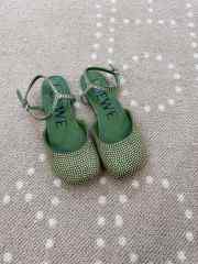 Uubags Loewe Toy ankle strap ballerina in rhinestone-embellished green suede - 1