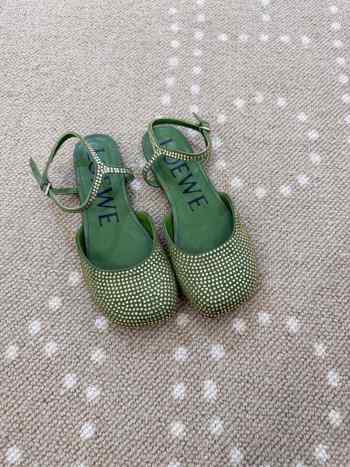 Uubags Loewe Toy ankle strap ballerina in rhinestone-embellished green suede