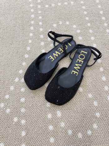 Uubags Loewe Toy ankle strap ballerina in rhinestone-embellished black suede