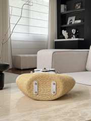 Uubags Chanel medium shopping bag braided straw, sheepskin & gold-colored metal beige & white 18x41x13cm - 3