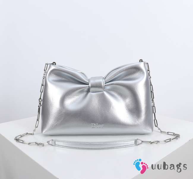 Uubags Dior Or Small Dior Bow Bag Silver-Tone Laminated Lambskin 26x16x10cm - 1