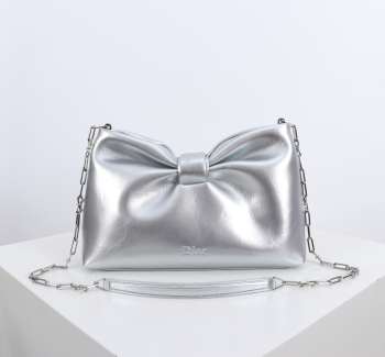 Uubags Dior Or Small Dior Bow Bag Silver-Tone Laminated Lambskin 26x16x10cm