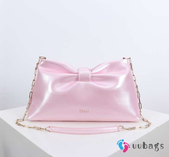 Uubags Medium Dior Bow Bag Pink Glossy Calfskin Leather 30x17.5x12cm - 1