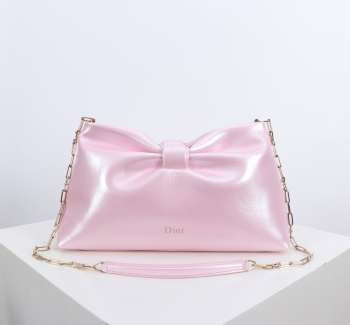 Uubags Medium Dior Bow Bag Pink Glossy Calfskin Leather 30x17.5x12cm