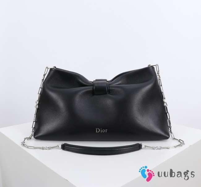Uubags Medium Dior Bow Bag Black Glossy Calfskin Leather 30x17.5x12cm - 1