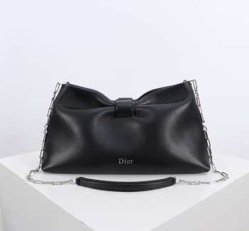Uubags Medium Dior Bow Bag Black Glossy Calfskin Leather 30x17.5x12cm