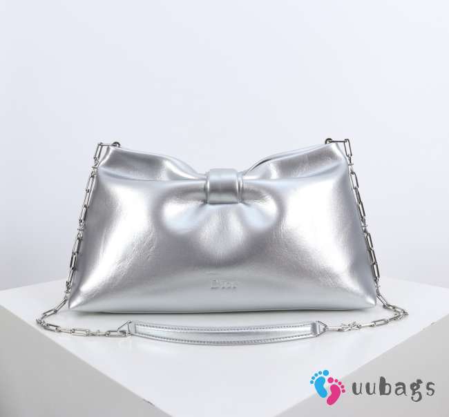 Uubags Dior Or Medium Dior Bow Bag Silver-Tone Laminated Lambskin 30x17.5x12cm - 1