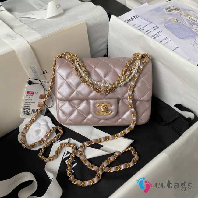 Uubags Chanel Mini Flap Bag AS4385 in pink quilted lambskin with gold-tone hardware 12.5x17x5cm - 1