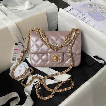 Uubags Chanel Mini Flap Bag AS4385 in pink quilted lambskin with gold-tone hardware 12.5x17x5cm