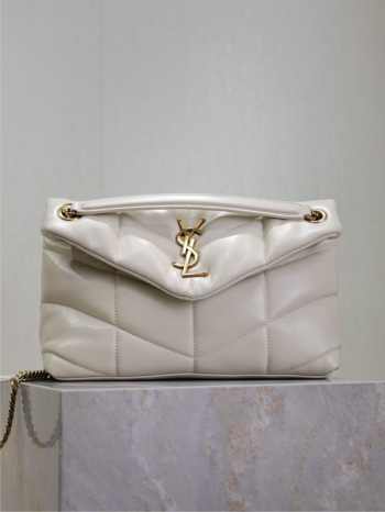 Uubags YSL Medium Loulou Puffer Monogram chain satchel in cream soft quilted lambskin leather 29x17x11cm