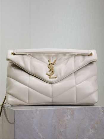 Uubags YSL Lou Lou Puffer Large in lambskin in White 35x23x13.5cm
