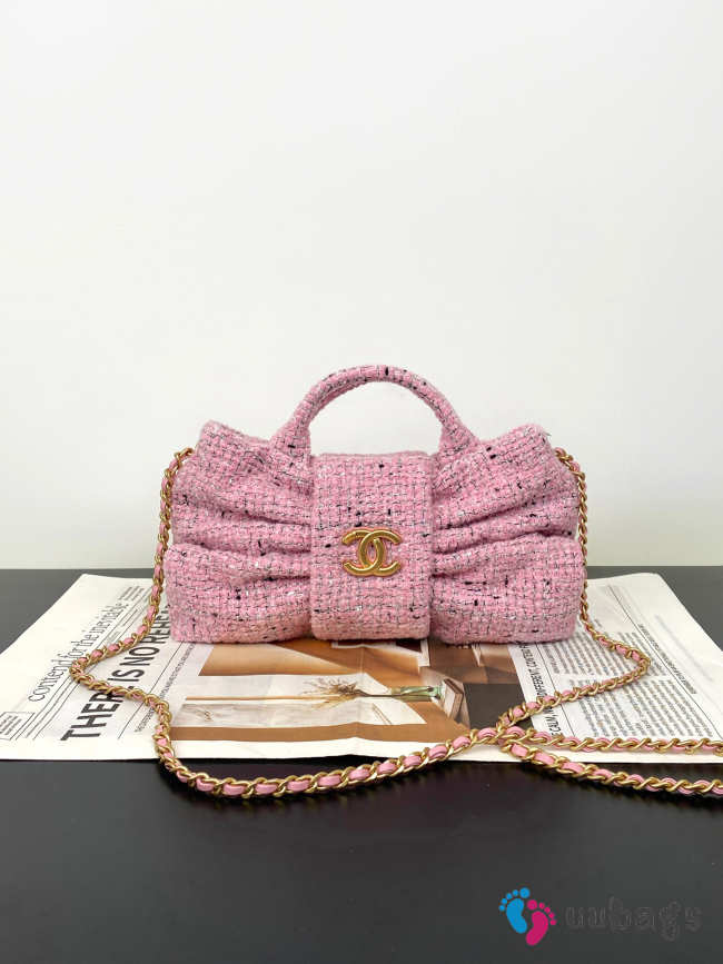 Uubags Chanel nano bow bag tweed fabric & gold-plated metal in pink, black & white 16x3x13cm - 1