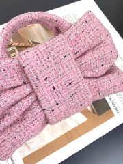 Uubags Chanel nano bow bag tweed fabric & gold-plated metal in pink, black & white 16x3x13cm - 6