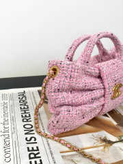 Uubags Chanel nano bow bag tweed fabric & gold-plated metal in pink, black & white 16x3x13cm - 3