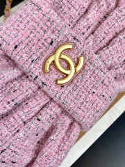 Uubags Chanel large bow bag tweed fabric & gold-plated metal in pink, black & white 39x5x25cm - 2