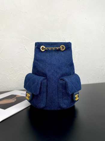 Uubags Chanel 25C blue denim backpack 18x9x24cm