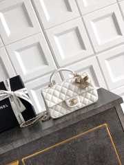 Uubags Chanel Mini Top Handle Flap Bag with Bow Charm White Quilted Leather & Gold-Tone Metal 20x13x9cm - 1