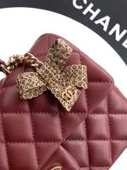 Uubags Chanel Mini Top Handle Flap Bag with Bow Charm Burgundy Quilted Leather & Gold-Tone Metal 20x13x9cm - 4