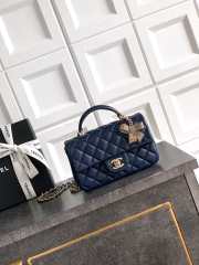 Uubags Chanel Mini Top Handle Flap Bag with Bow Charm Navy Blue Quilted Leather & Gold-Tone Metal 20x13x9cm - 1