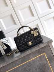 Uubags Chanel Mini Top Handle Flap Bag with Bow Charm Black Quilted Leather & Gold-Tone Metal 20x13x9cm - 1