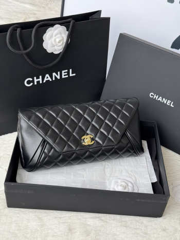 Chanel Blue Quilted Lambskin Leather Fold Up Again Clutch With Gold Hardware 29x14.5cm