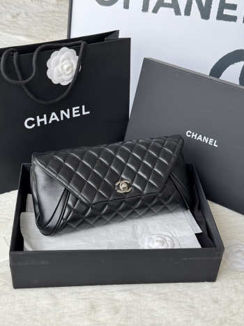 Chanel Blue Quilted Lambskin Leather Fold Up Again Clutch With Silver Hardware 29x14.5cm