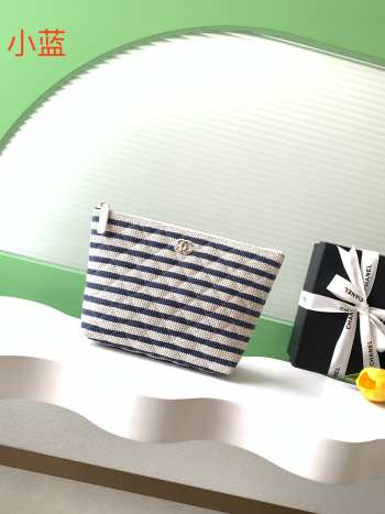 Uubags Chanel Medium Zipped Case Printed Fabric & Gold-Tone Metal In Blue/White 16.5x26x9cm