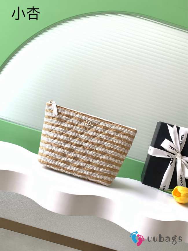 Uubags Chanel Medium Zipped Case Printed Fabric & Gold-Tone Metal In Light Beige /Dark Beige 16.5x26x9cm - 1