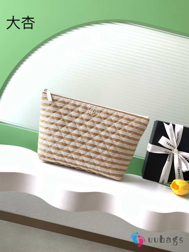 Uubags Chanel Large Zipped Case Printed Fabric & Gold-Tone Metal In Light Beige /Dark Beige 19.6x33.7x12cm - 1