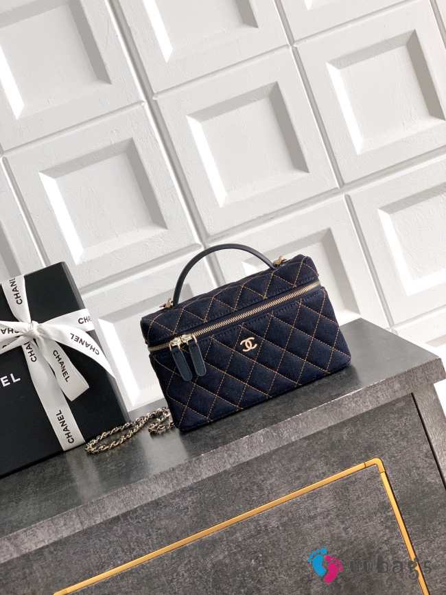Classic Vanity with Chain Denim Bag & Gold Metal In Dark Blue & Orange 17x19.5x5cm - 1