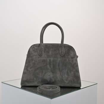 Uubags The Row Large Soft Margaux 15 Bag In Dark Grey Suede 38x28x23cm