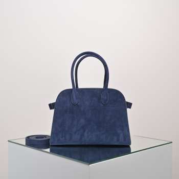 Uubags The Row Small Soft Margaux 10 Bag In Navy Blue Suede 25.5x18x19cm