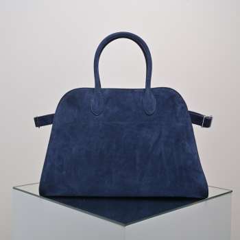 Uubags The Row Large Soft Margaux 15 Bag In Navy Blue Suede 38x28x23cm