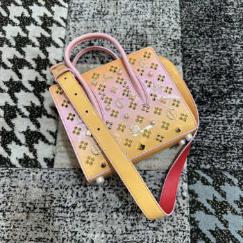 Uubags Louboutin Paloma mini top handle bag grained calf leather and spikes Loubinthesky 14.5x23x6cm