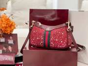Uubags Gucci Ophidia crystals small shoulder bag in Rosso Ancora red GG canvas 26x15x6.5cm - 5
