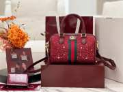 Uubags Gucci Ophidia crystals small boston bag in Rosso Ancora red GG canvas with gradient-effect crystals 21x13x11cm - 1