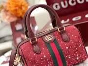 Uubags Gucci Ophidia crystals small boston bag in Rosso Ancora red GG canvas with gradient-effect crystals 21x13x11cm - 3