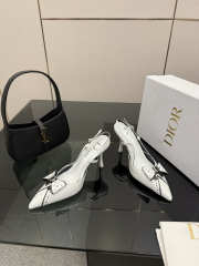 Uubags Dior slingback pumps with black trim and a bow detail in white 8.5cm - 4