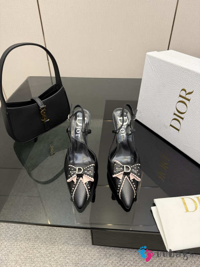 Uubags Dior slingback pumps with black trim and a bow detail in black 8.5cm - 1